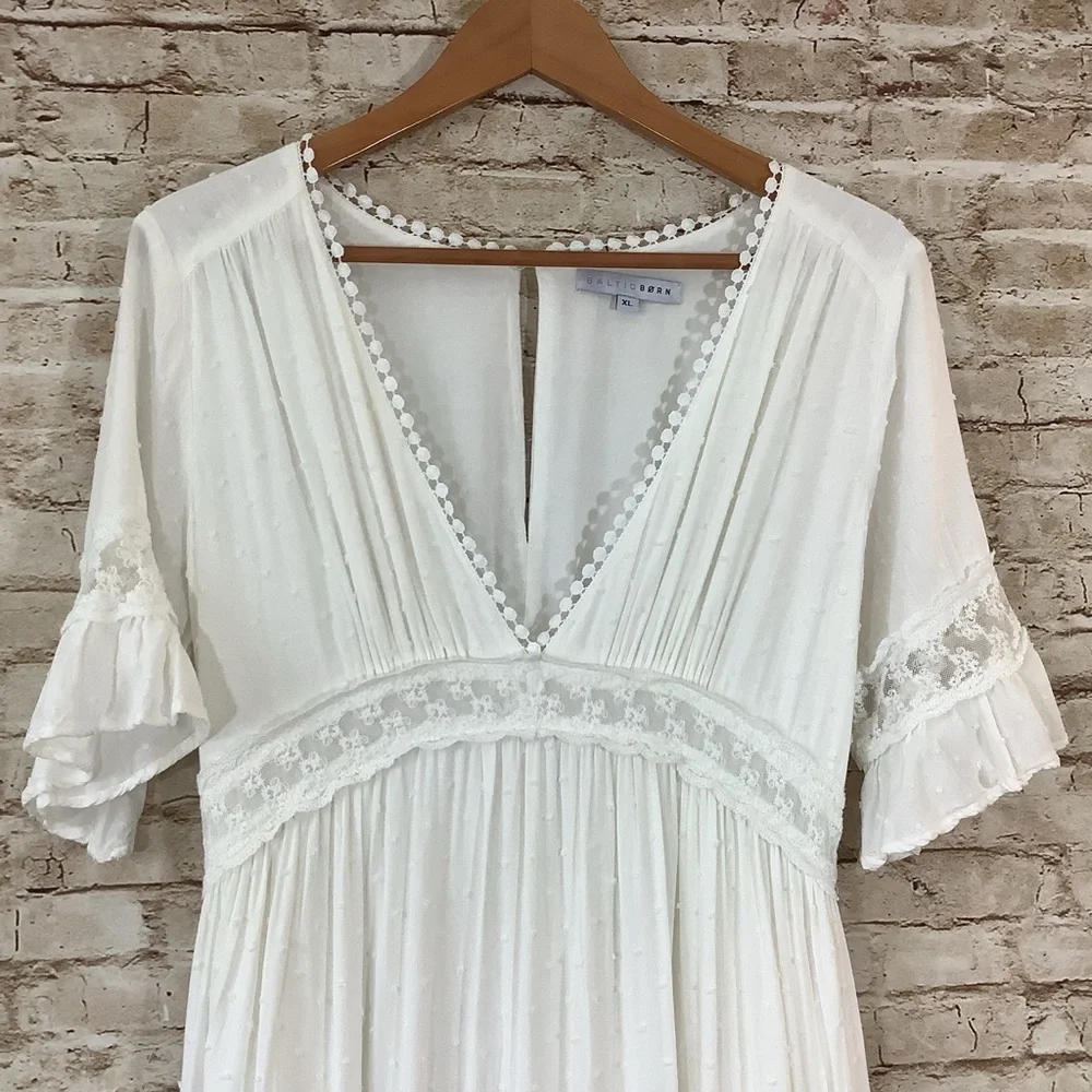Baltic Born Rayna Deep V White Maxi Dress XL Wedding Boho Festival Fairy - Picture 8 of 12